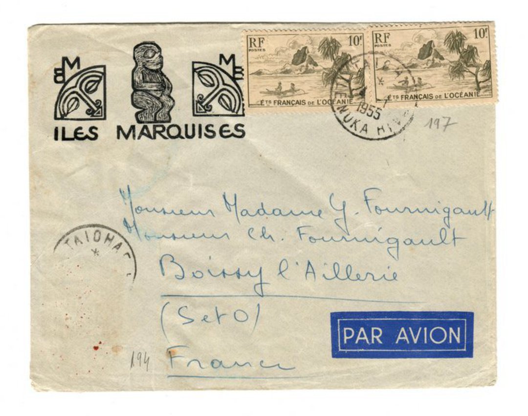FRENCH OCEANIC SETTLEMENTS 1955 Letter from Iles Marquises to France. - 37546 - PostalHist image 0