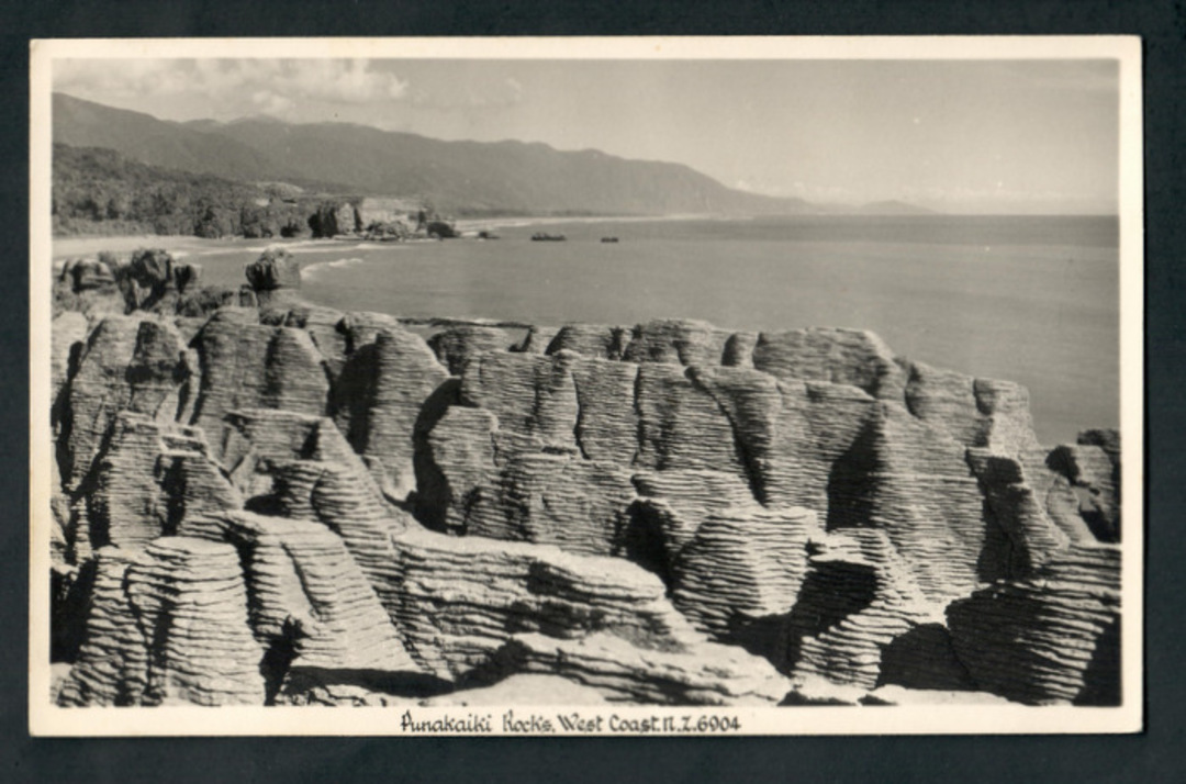 Real Photograph by A B Hurst & Son of Punakaiki Rocks. - 248767 - Postcard image 0