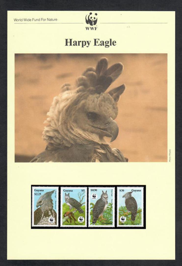 GUYANA 1990 Endangered Species. Harpy Eagle. World Wildfile Fund. Set of 4 in mint never hinged and on first day covers with 6 p image 0