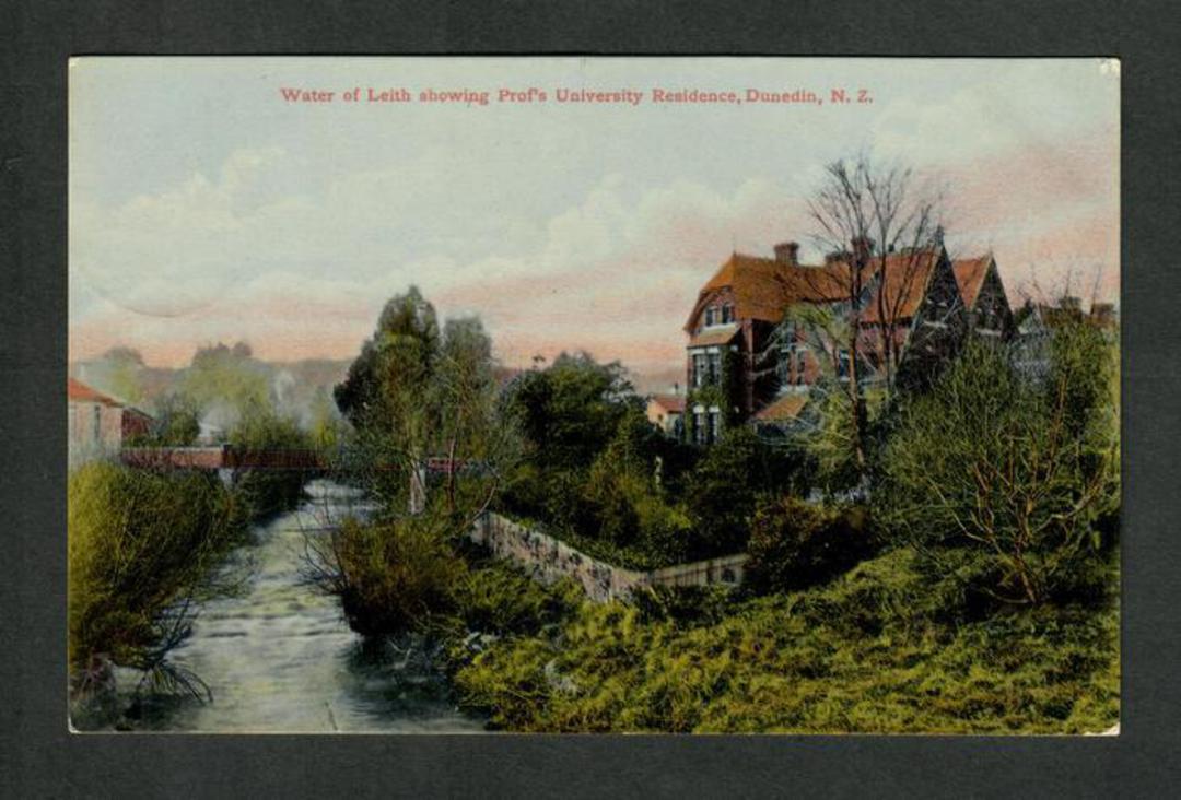 Coloured postcard of Water of Leith and the University Professor's Residence Dunedin. - 49210 - Postcard image 0