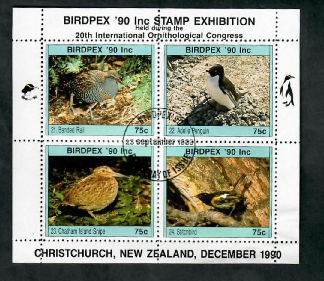 NEW ZEALAND 1990 Birdpex '90 International Stamp Exhibition. Miniature sheet 21-24. - 21680 - VFU image 0