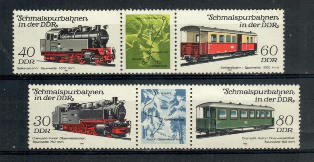 EAST GERMANY 1984 Narrow Guage Railways. Fourth series. Set of 4 in joined pairs with centre labels. - 20796 - UHM image 0