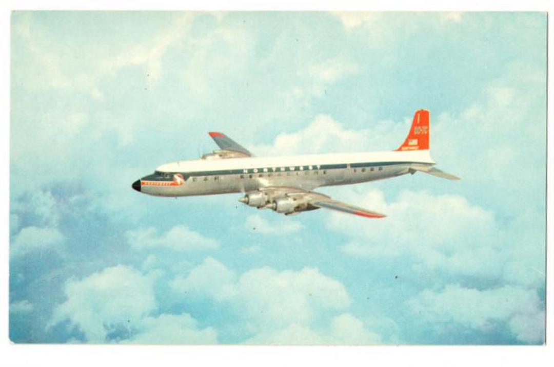 Coloured postcard of Northwest Orient Airlines DC-7. - 40970 - Postcard image 0