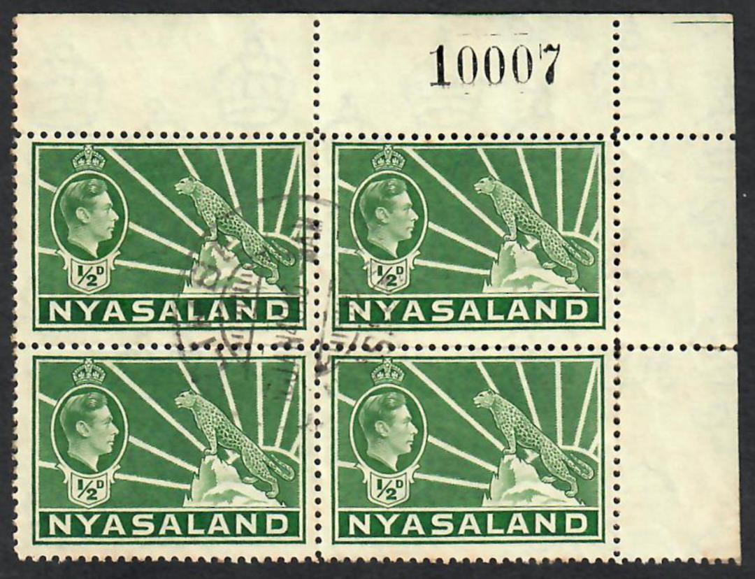 NYASALAND 1938 Geo 6th Definitives Â½d Green 1d Brown 1Â½d Red 2d Grey and 3d Blue all in blocks of 4 either imprint block or co image 2