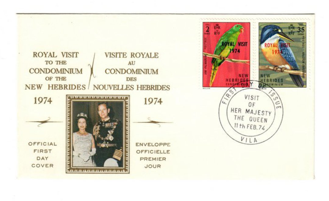 NEW HEBRIDES 1974 Royal Visit. Set of 2 on first day cover. - 37893 - FDC image 0