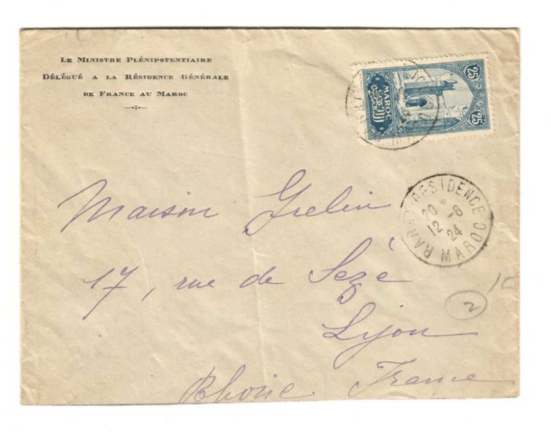 FRENCH MOROCCO 1924 Official Letter from Rabat Residence to Lyon. - 37724 - PostalHist image 0
