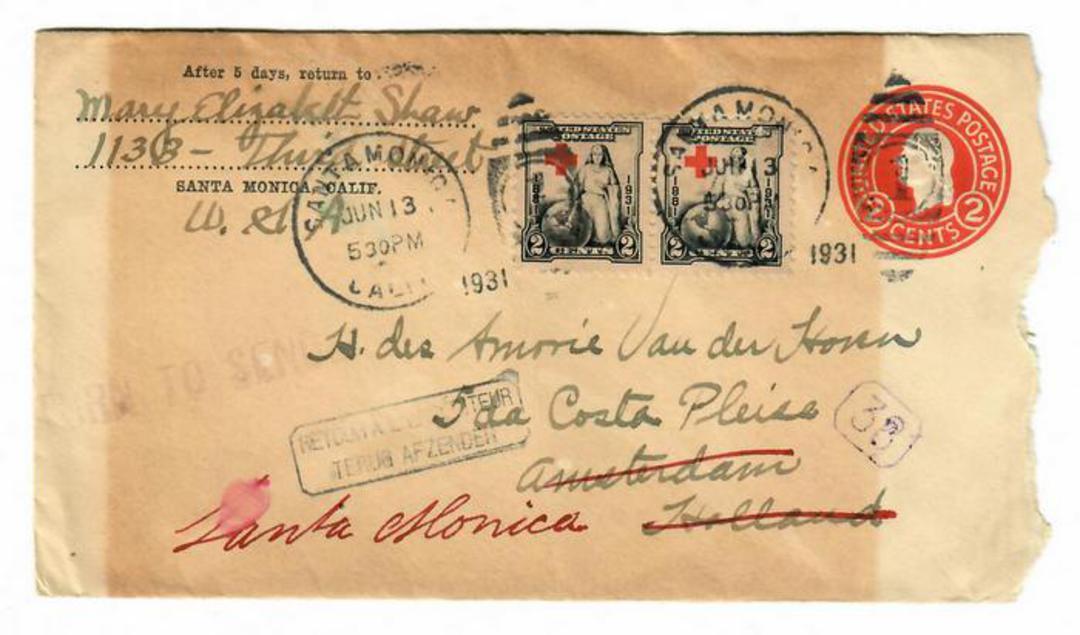 USA 1931 Letter to Amsterdam Holland. Returned. Cachet in Dutch. - 31108 - PostalHist image 0