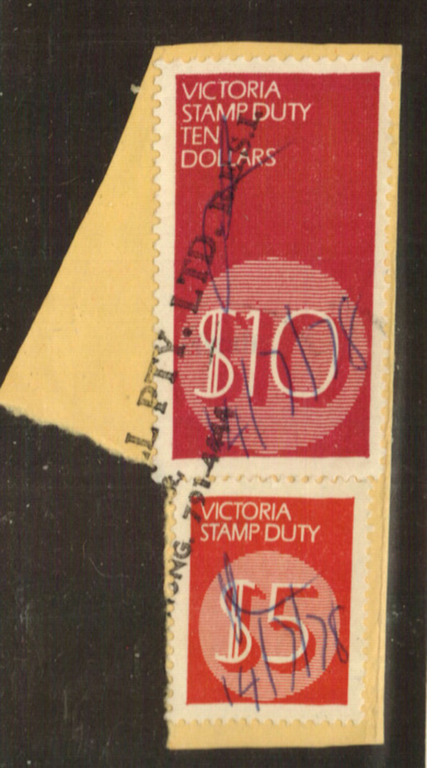 VICTORIA 1966 Stamp Duty $5 Red and $10 Purple on Piece. - 76161 - Fiscal image 0
