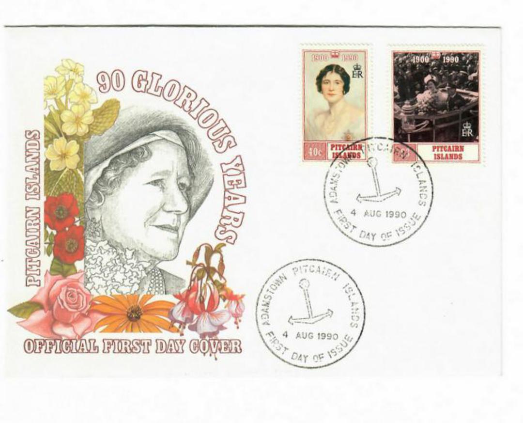 PITCAIRN ISLANDS 1990 90th Birthday of Queen Elizabeth the Queen Mother. Set of 2 on first day cover. - 32160 - FDC image 0