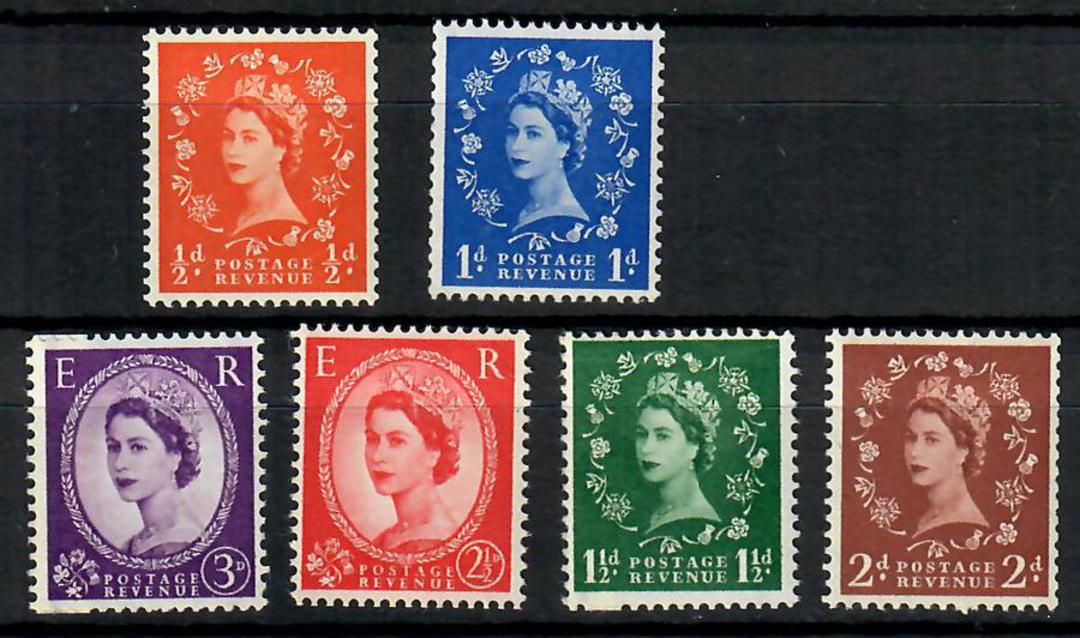 GREAT BRITAIN 1957 Elizabeth 2nd Definitives with graphite lines. Set of 6. - 70422 - UHM image 0