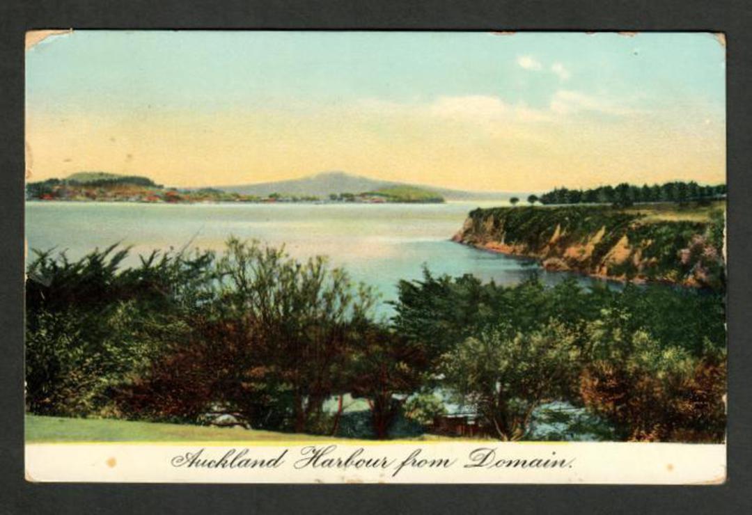Coloured postcard of Auckland Harbour from the Domain. In fact it is from Point Erin. - 45472 - Postcard image 0