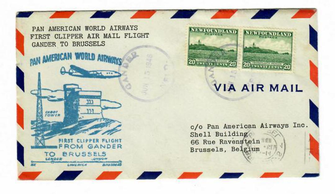 NEWFOUNDLAND 1946 Pan American World Airways First Clipper Airmail Flight Gander to Brussels. - 30115 - PostalHist image 0