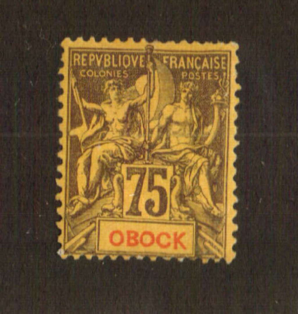 OBOCK 1892 Definitive Tablet 75c Brown on yellow. Light hinge remains. - 74566 - Mint image 0