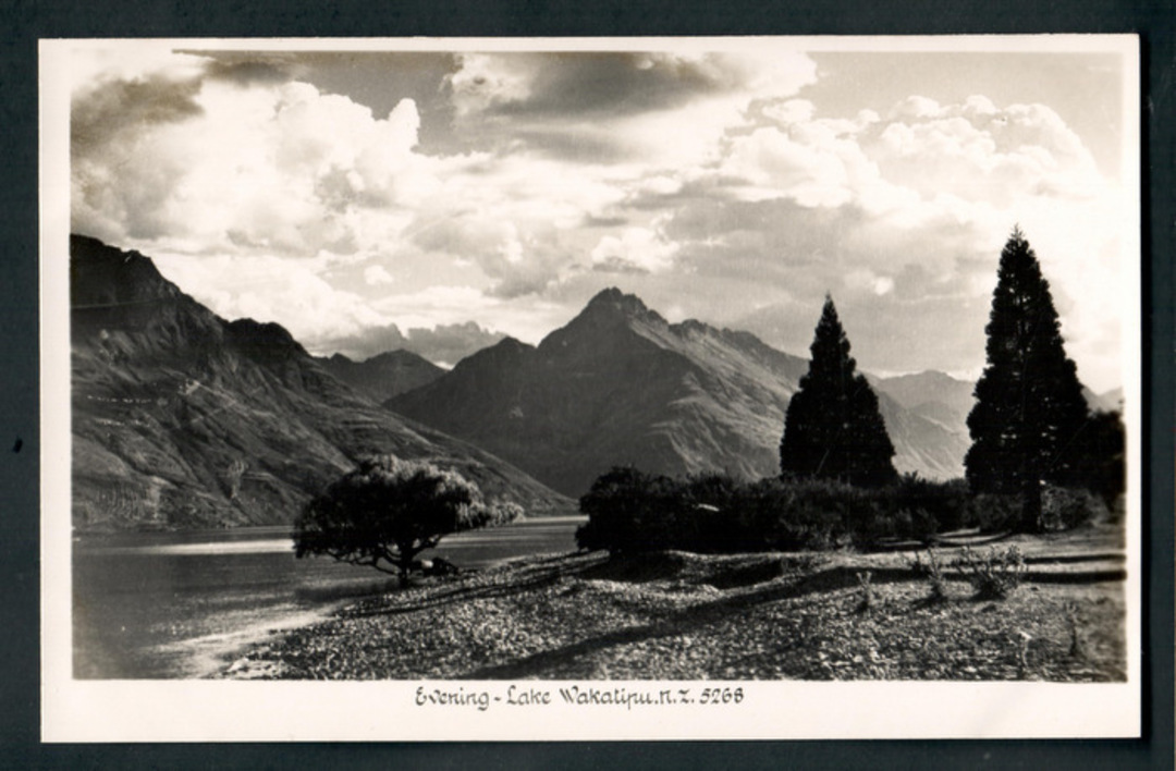 Real Photograph by A B Hurst & Son of Evening Lake Wakatipu. - 249405 - Postcard image 0