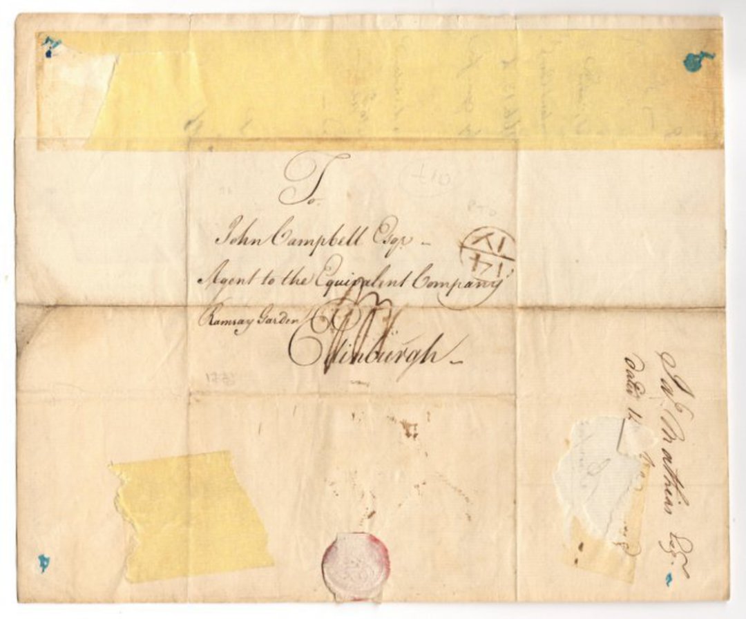 GREAT BRITAIN 1778 Entire to John Campbell Agent to the Equivalent Company Edinburgh dated 14 July 1778. Repaired. - 19586 - Pos image 1