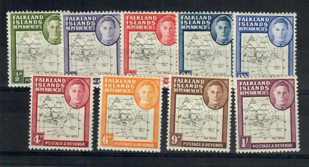 FALKLAND ISLANDS DEPENDENCIES 1946 Geo 6th Definitives. Set of 9. Maps "Thin and Clear". - 21574 - LHM image 0