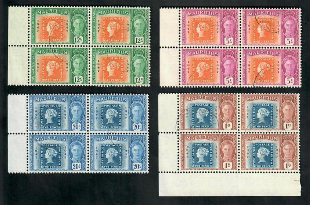 MAURITIUS 1948 Centenary of the First British Colonial Postage Stamp. Set of 4 in blocks of 4. - 20148 - VFU image 0