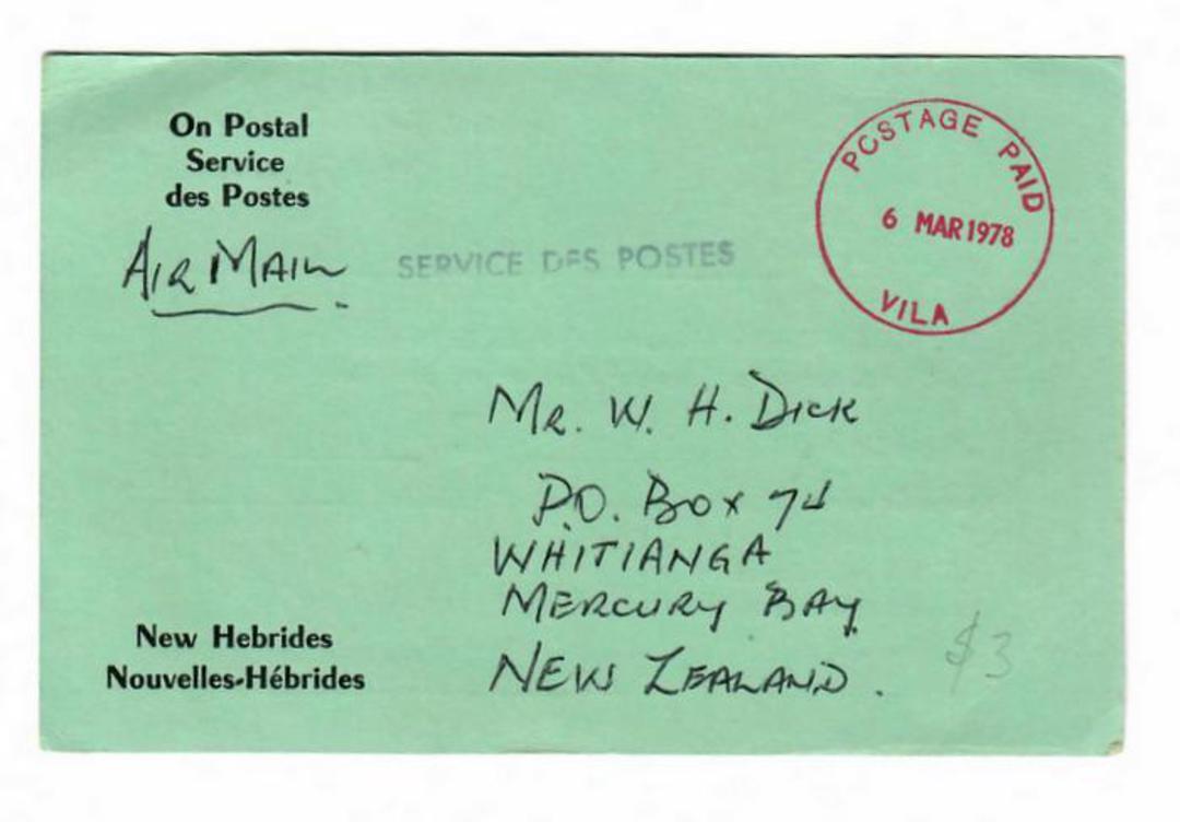 NEW HEBRIDES 1978 Post Office Official Lettercard to New Zealand. - 30510 - PostalHist image 0