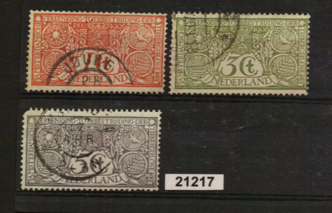 NETHERLANDS 1906 Tuberculosis. Set of 3. This set is  postally used. The 5c has blunt cnr perf. - 21217 - Used image 0