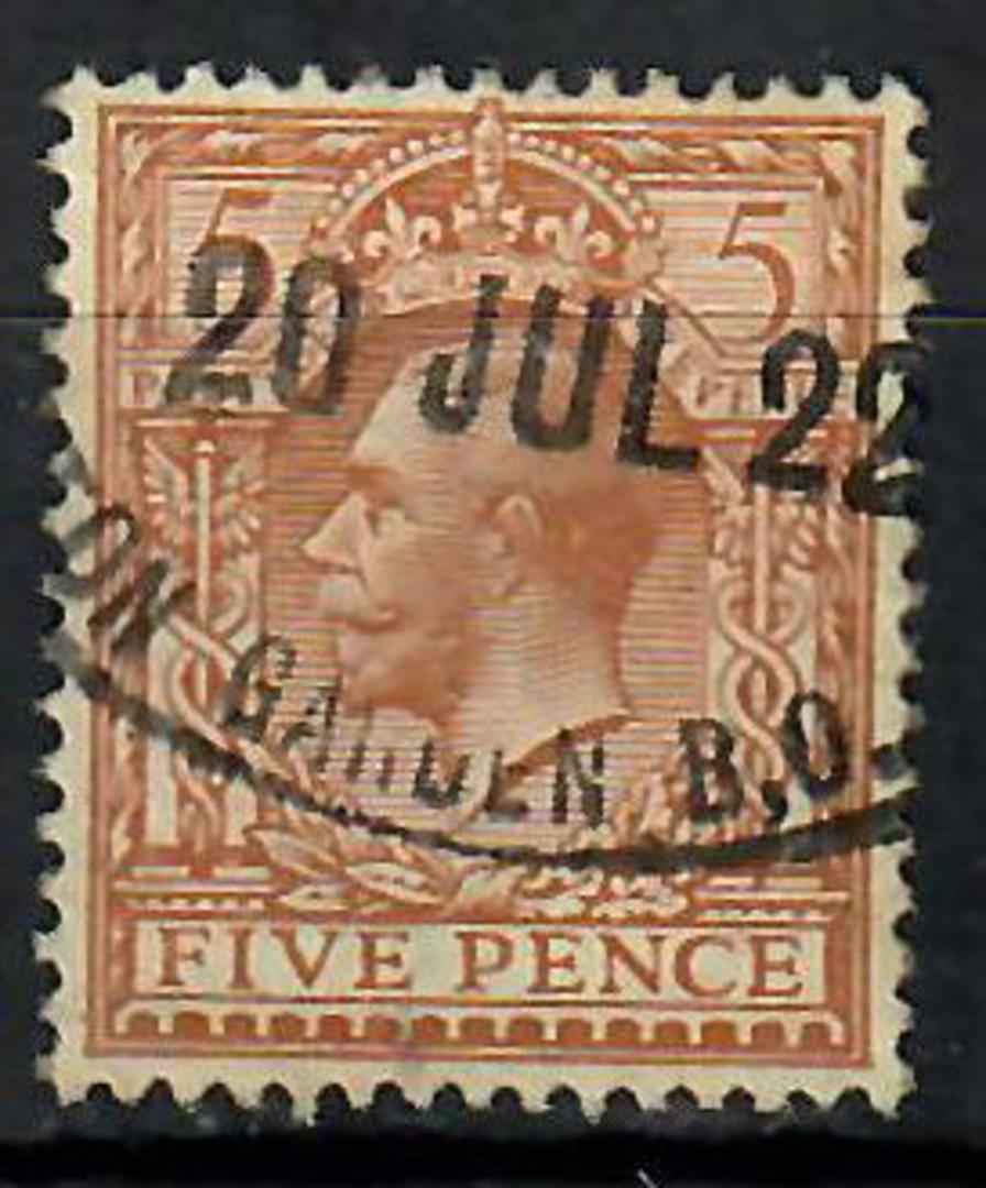GREAT BRITAIN 1912 George 5th. 5d Yellow-Brown. Heavy postmark. - 70580 - Used image 0