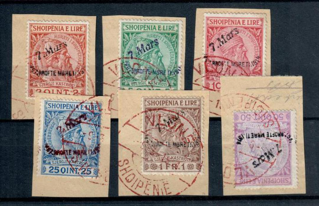 ALBANIA 1914 Arrival of Prince William. Set of 6 on piece cancelled VLONE in red dated 9/3/1914. Date of issue 7/3/1914. - 21401 image 0