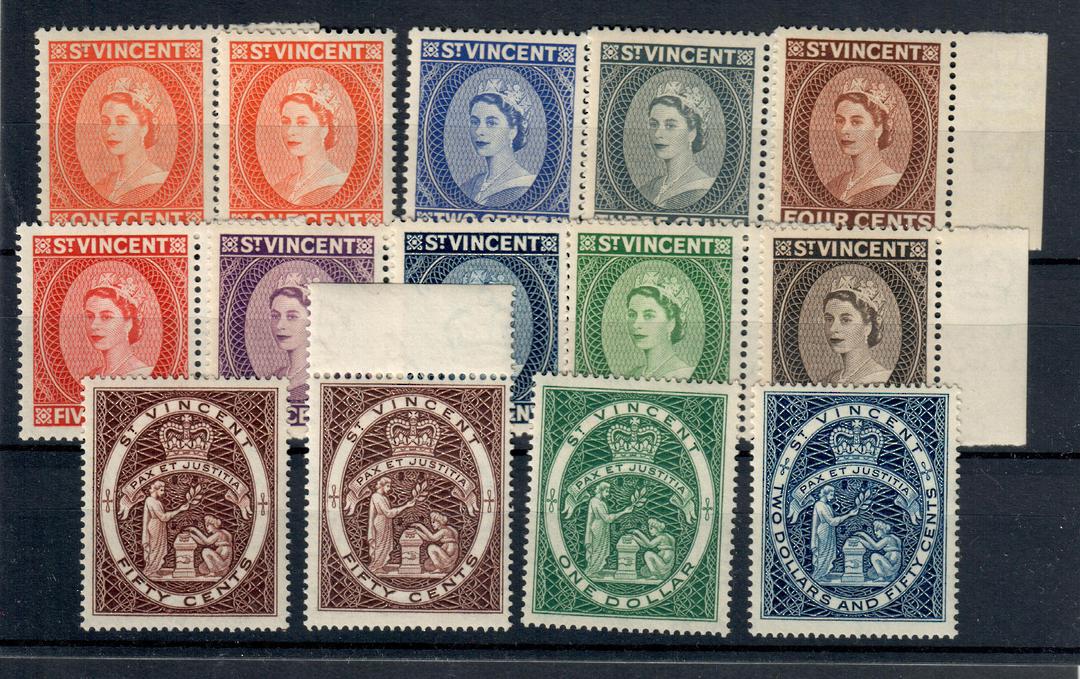 ST VINCENT 1955 Elizabeth 2nd Definitives. Set of 12 plus SG 189a and 198a (colour varieties). - 20947 - UHM image 0