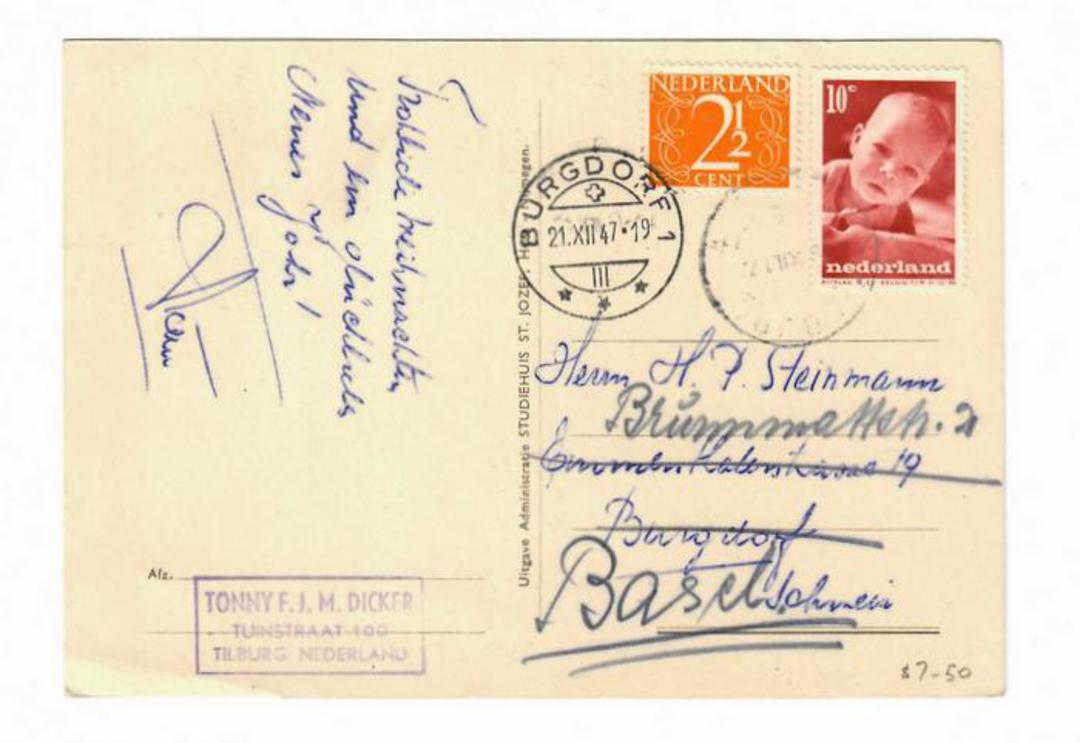 NETHERLANDS 1947 Postcard from Tilburg to Burgdorf Switzerland. Backstamp 21/12/47. - 30403 - PostalHist image 0