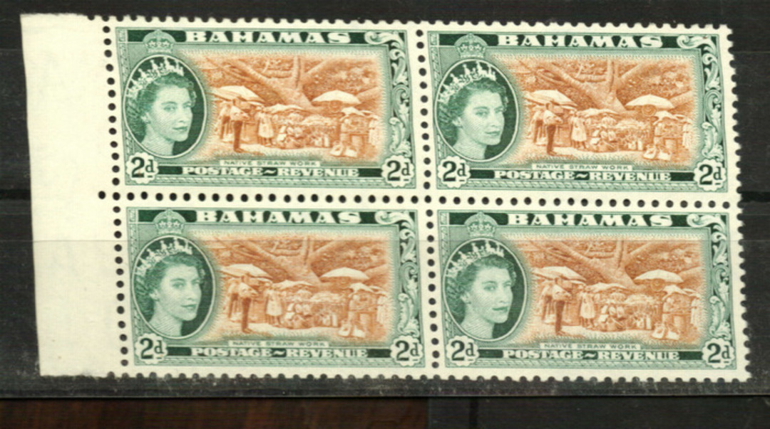 BAHAMAS 1964 Definitive 2d Yellow-Brown and Deep Myrtle-Green. Block of 4. The second watermark.  (Also available as singles @ 5 image 0