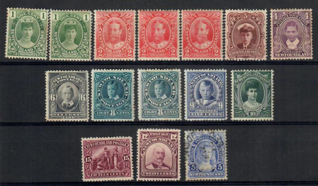 NEWFOUNDLAND 1911 Coronation. Set of 14 including the three colour varieties. All seem legit. especially the 8c-- the one is cle image 0