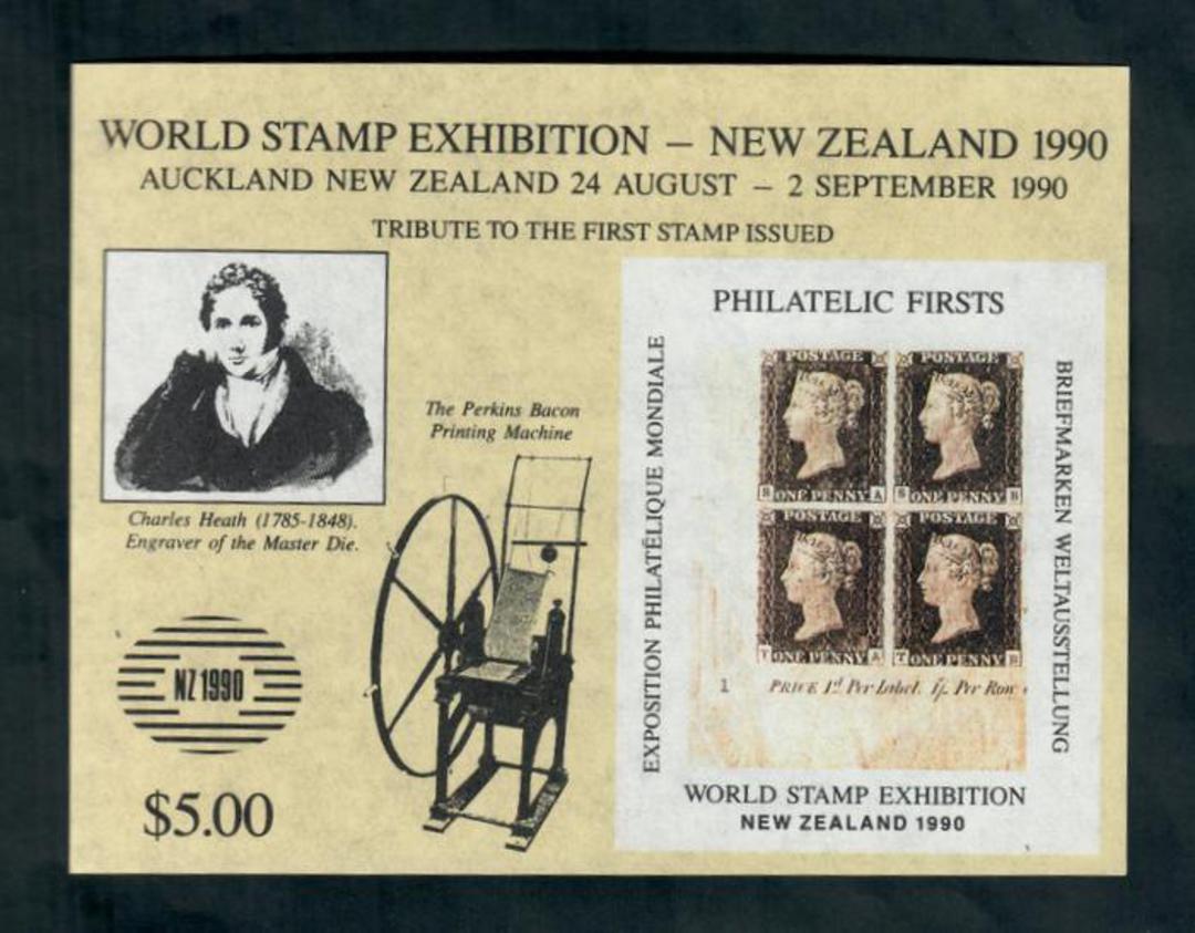 NEW ZEALAND 1990 World Stamp Exhibition. Penny Black miniature sheet. - 52008 - UHM image 0