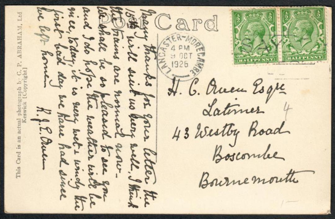 GREAT BRITAIN 1926 Postcard from Lancaster Morecambe to Bournemouth. - 35235 - PostalHist image 0
