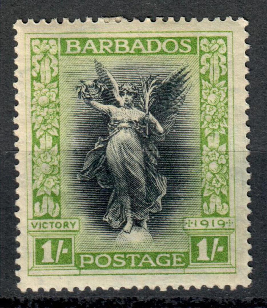 BARBADOS 1920 Victory 1/- Black and Bright Green.   Hinge remains. - 8282 - Mint image 0