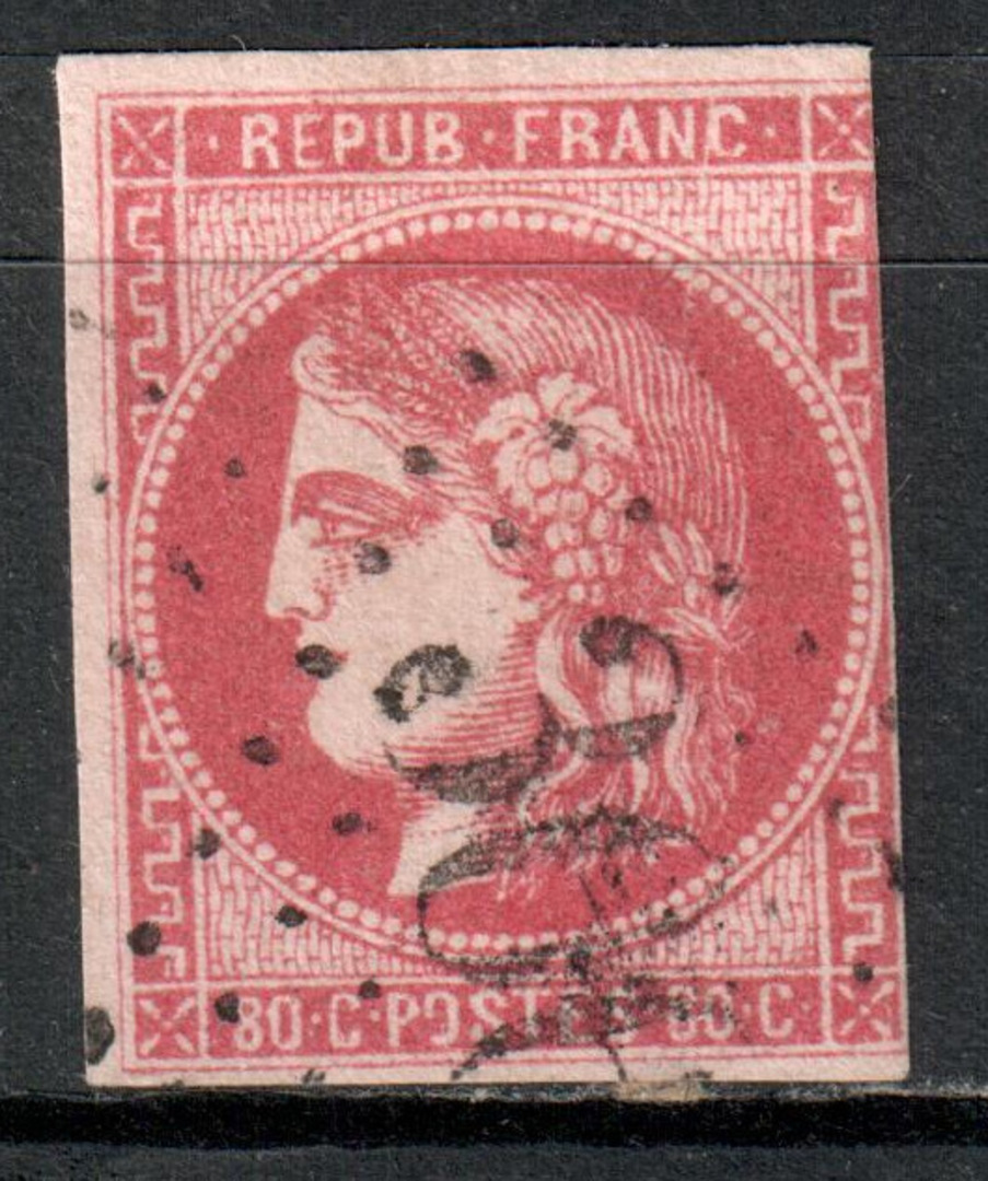 FRANCE 1870 Bordeaux printing 80c Rose-Carmine. Three margins - 71063 - FU image 0
