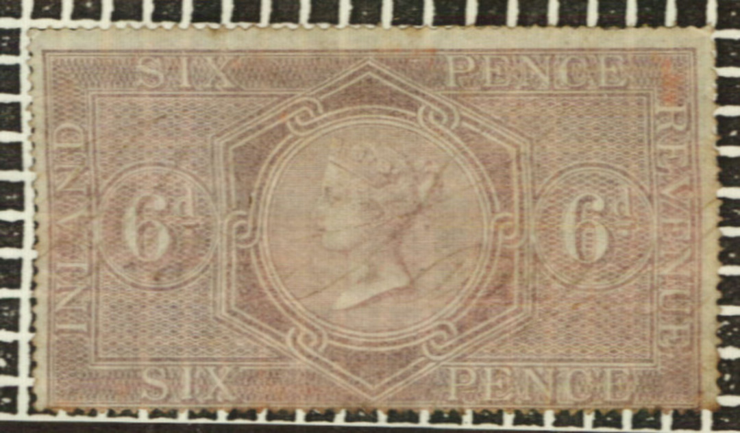GREAT BRITAIN 1860 Victoria 1st Postal Fiscal 6d Reddish Lilac in mint condition with no gum. Watermark 6 Single Lined Anchor. P image 0