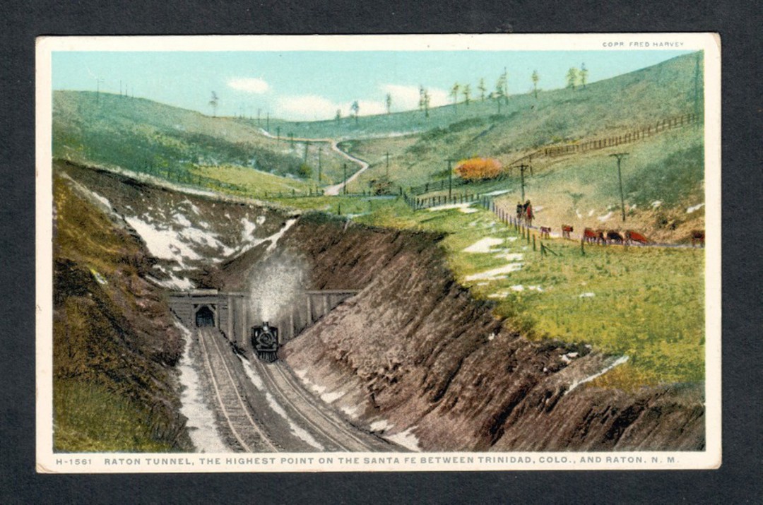 USA Coloured postcard of Baton Tunnel. The highest point on the Santa Fee Railway between Trinidad Col. and Baton N Mex. - 40516 image 0