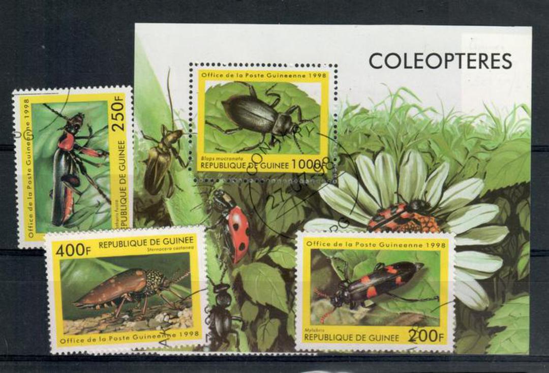 GUINEA 1998 Set of 6 and miniature sheet. Beetles. - 20490 - CTO image 0
