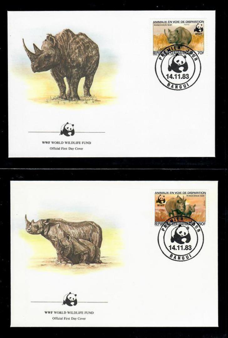 CENTRAL AFRICAN REPUBLIC 1983 World Wildfile Fund. Rhinoceros. Set of 4 in mint never hinged and on first day covers with 6 page image 2