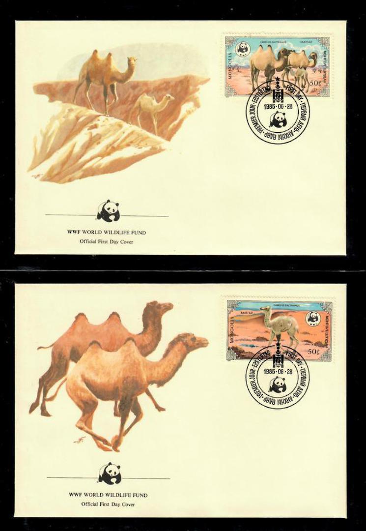MONGOLIA 1985 World Wildfile Fund. Bactrian Camel. Set of 4 in mint never hinged and on first day covers with 6 pages of officia image 1