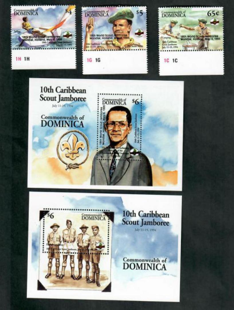 DOMINICA 1995 18th World Scout Jamboree. Set of 3 and 2 miniature sheets. - 51189 - UHM image 0