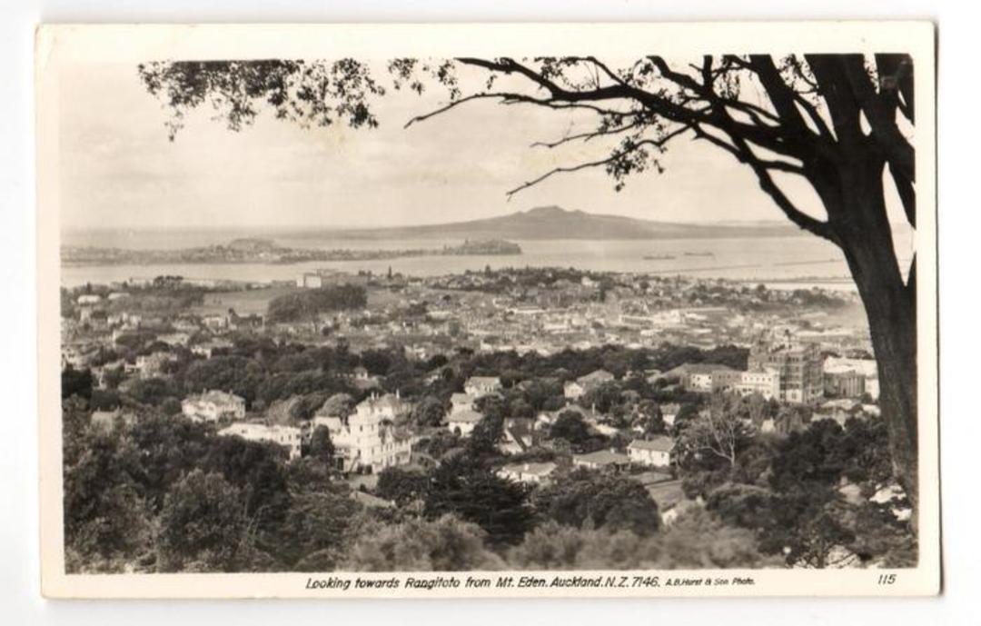 Real Photograph by A B Hurst & Son. Looking towards Rangitoto from Mt Eden. (#45523). - 45522 - Postcard image 0