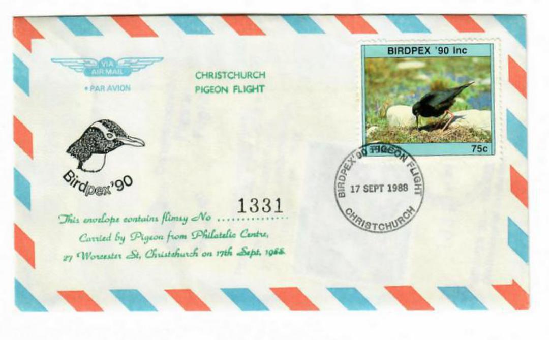 NEW ZEALAND 1988 Birdpex '90. Christchurch. Pigeon Flight. Cover and Flimsy. - 30106 - PostalHist image 0