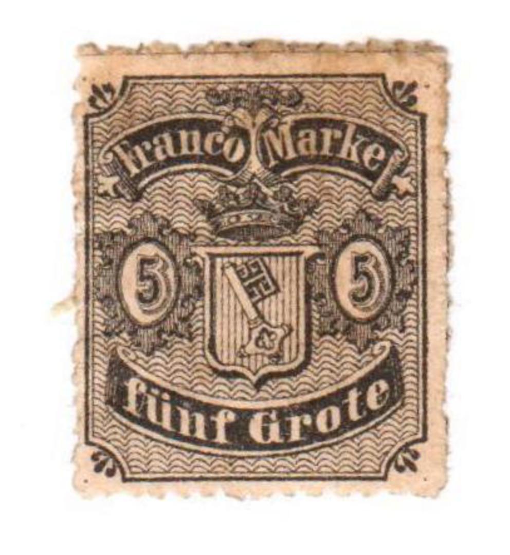 BREMEN 1866 Definitive 5gr Black on pale rose. Die B. Adhesion but still a good amount of origianl gum. A good copy. From the co image 0
