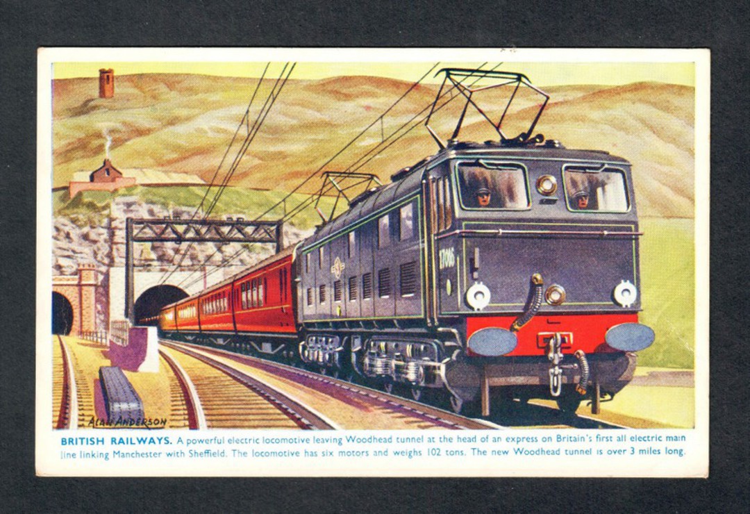 GREAT BRITAIN Coloured postcard of Electic Locomotive leaving Woodhead Tunnel. - 40531 - Postcard image 0