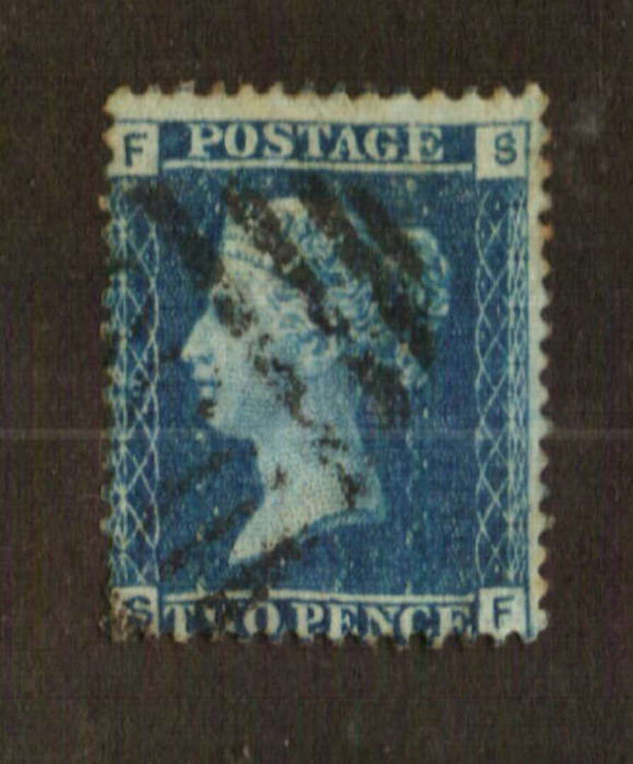 GREAT BRITAIN 1855 2d blue. Perf 14.Wmk Large Crown.Off centre south and west.Plate 5.Letters SF. - 74472 - VFU image 0