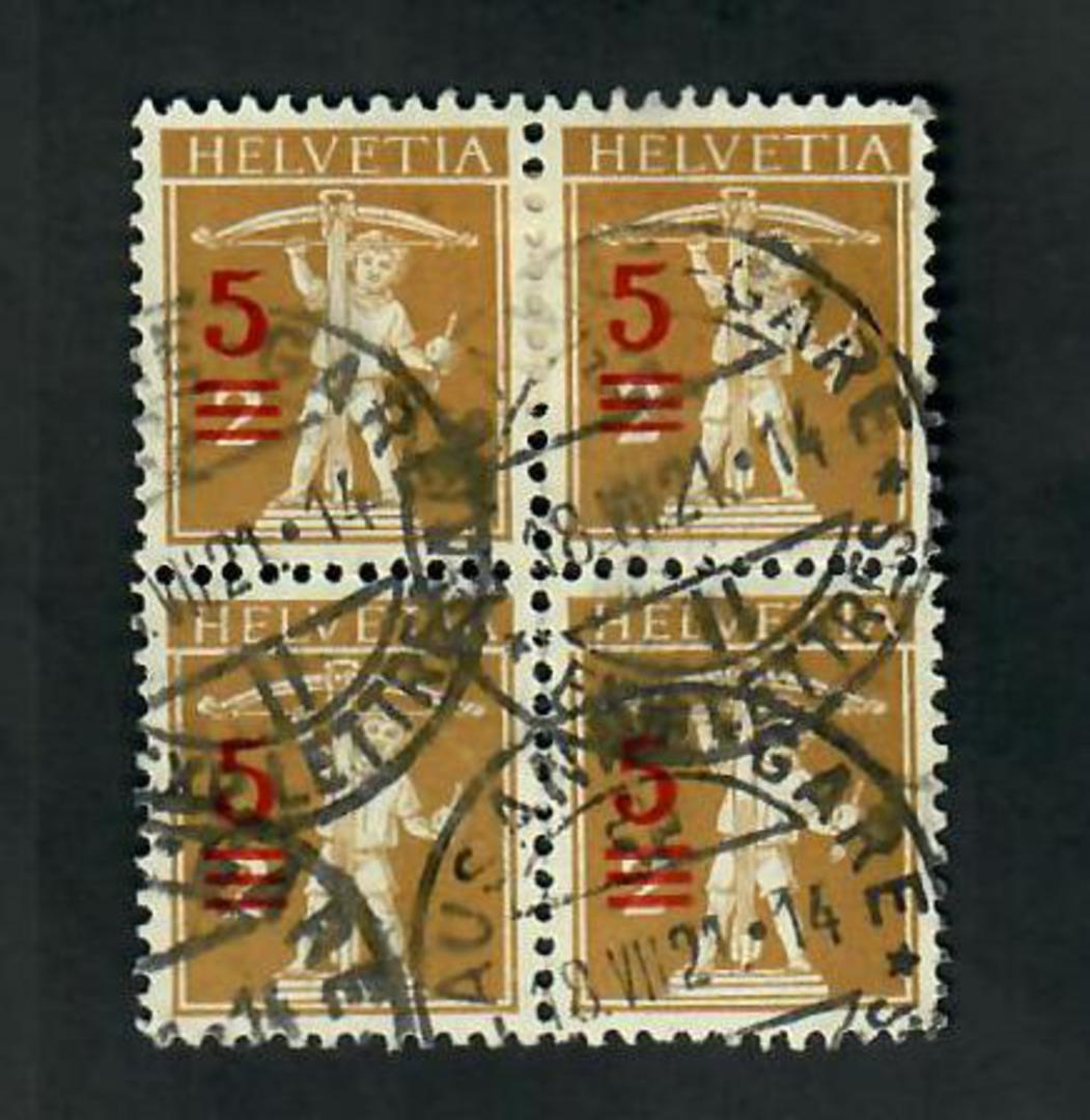 SWITZERLAND 1921 Definitive Surcharge 5c on 3c Ochre. Block of 4. Cancel Lausanne Gare. - 51086 - Used image 0