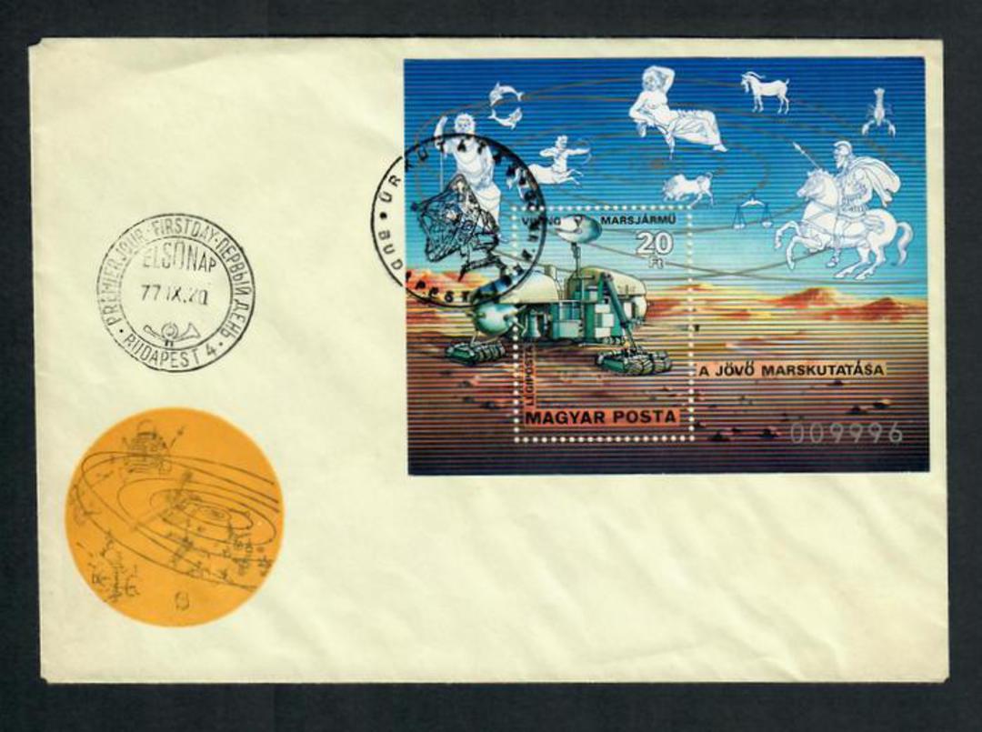 HUNGARY 1977 Space Research. Miniature sheet on first day cover. - 31354 - FDC image 0