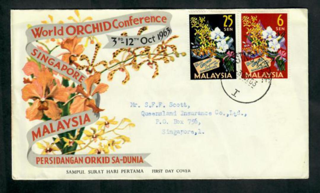MALAYSIA 1963 World Orchid Conference. Set of 2 on first day cover postmarked in Singapore. - 31694 - FDC image 0