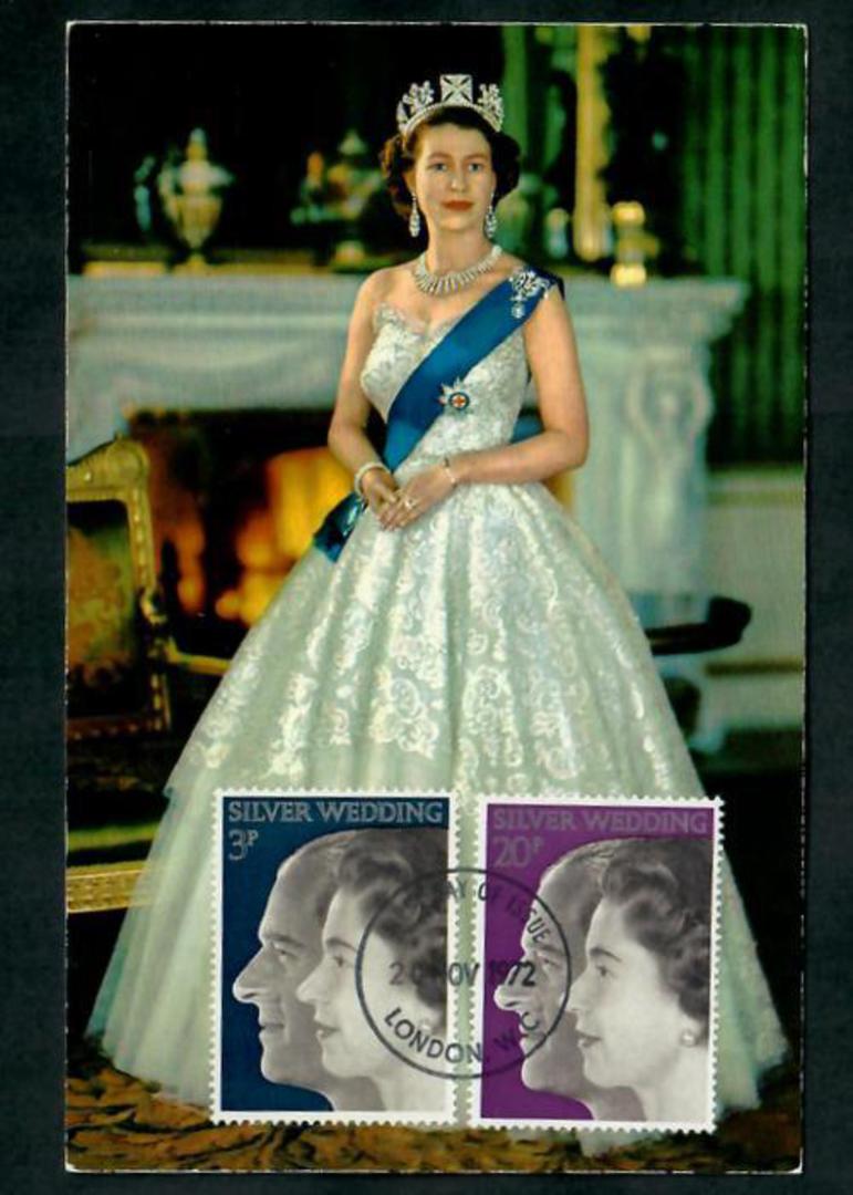 GREAT BRITAIN 1972 Royal Silver Wedding. Set of 2 on Maxim Card. - 31740 - PostalHist image 0