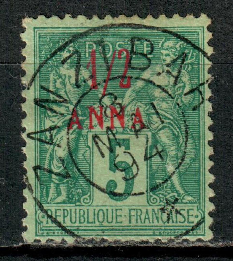 FRENCH POST OFFICES IN ZANZIBAR 1894 Definitive ½ anna on 5c Green on pale green. Superb cancel. - 257 - VFU image 0