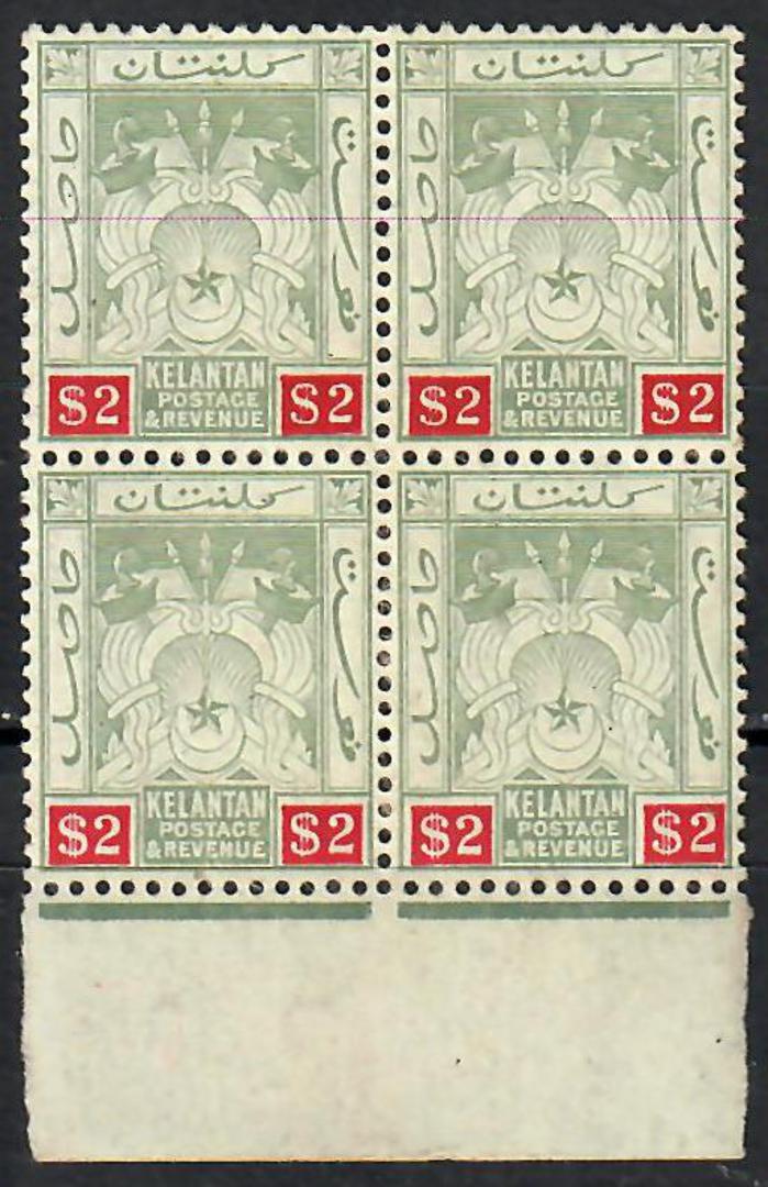 KELANTAN 1911 Definitive $2 Green and Carmine. Block of 4 with broken $ $. - 70937 - UHM image 0